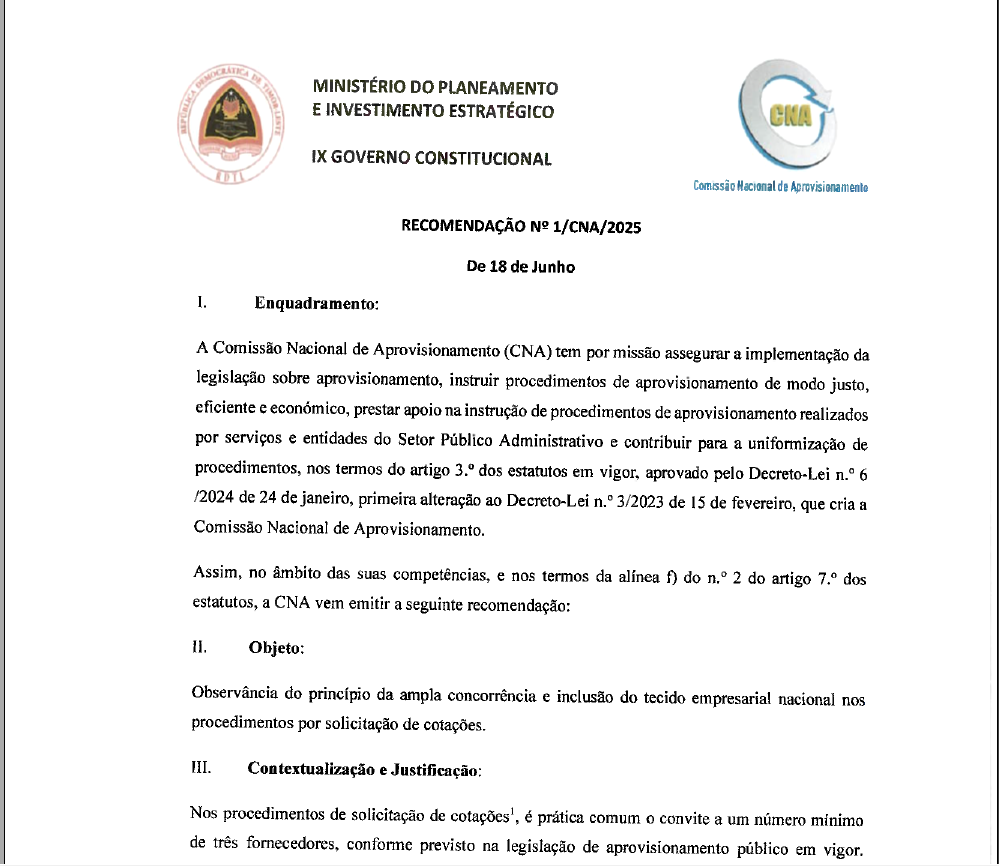 RECOMENDACÃO NO.1 / CNA / 2025